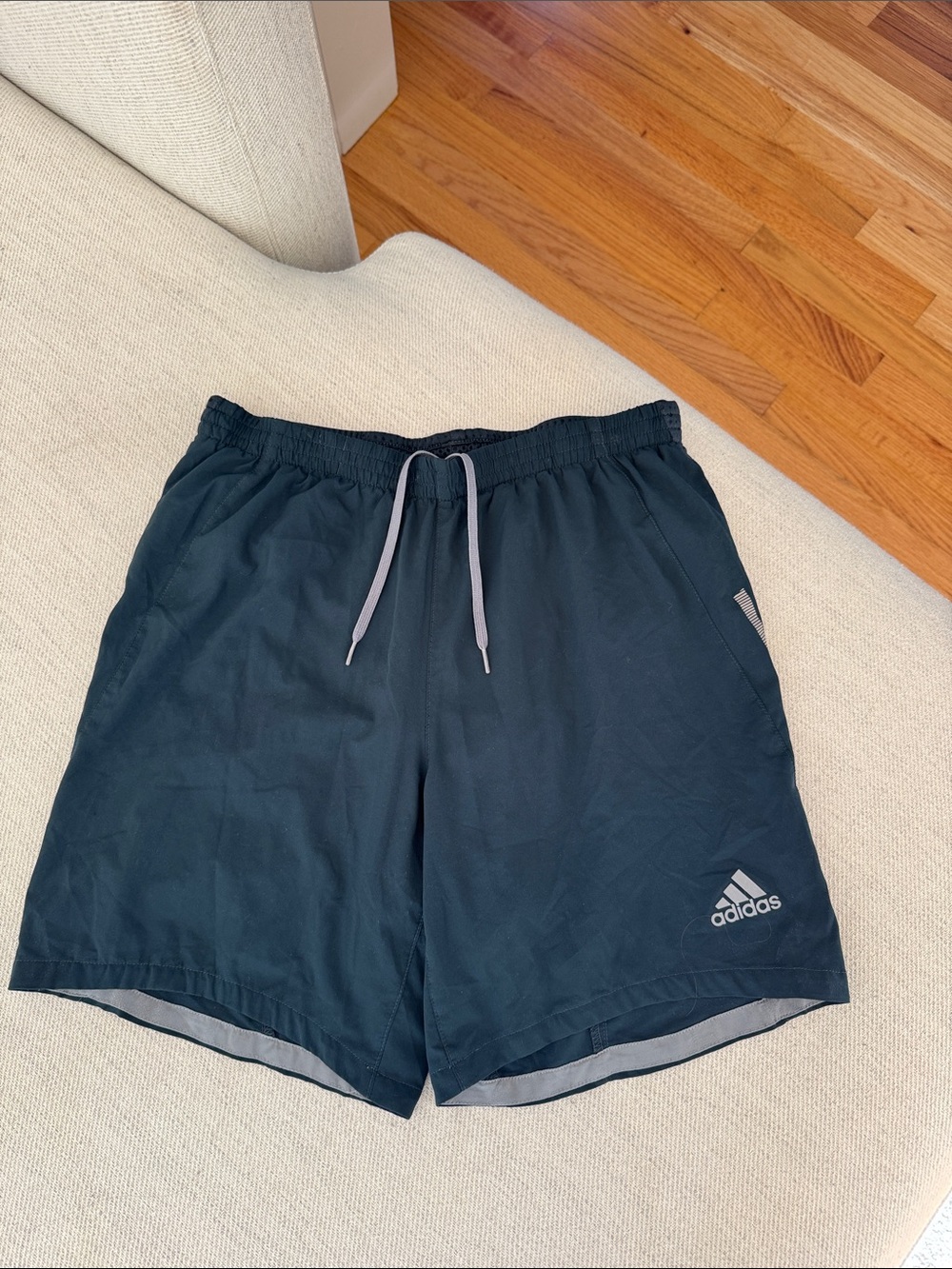 adidas Men's Dark Blue Athletic Shorts with Grey Drawcord